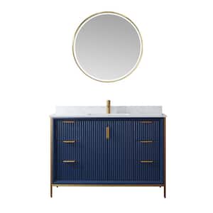 Granada 48 in. W x 22 in. D x 33.8 in. H Single Sink Bath Vanity in Royal Blue with White Stone Countertop and Mirror