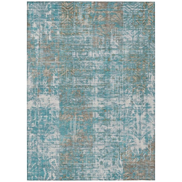Chantille Machine Washable Indoor/Outdoor Abstract ACN2785 Teal 9 ft. x 12 ft. Area Rug