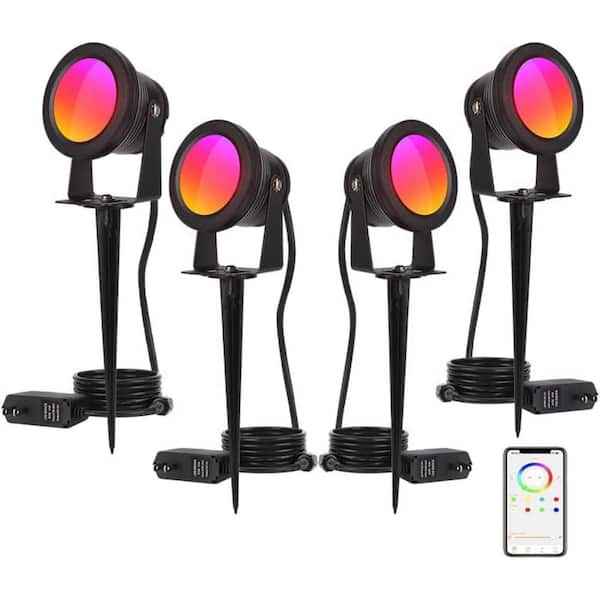 10.35 in. Plug-in Outdoor Smart Backyard Integrated LED Bulkheads Light w/ US Plug,APP Control and Timer in Black 4-Pack