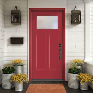 Performance Door System 36 in. x 80 in. Winslow Pearl Left-Hand Inswing Red Smooth Fiberglass Prehung Front Door