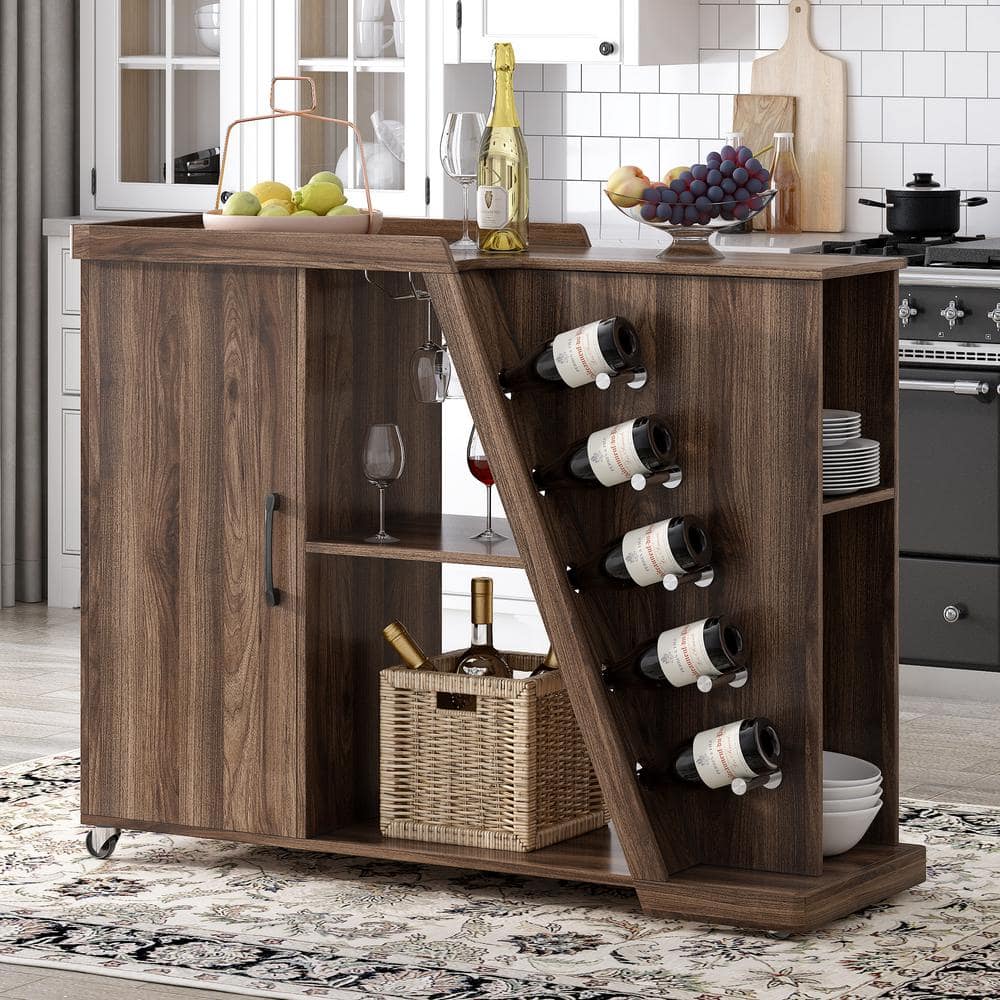 ANTFURN Espresso Kitchen Cart With Locking Casters And Wheels And Shelf   Espresso Kitchen Carts Hdyx406802 64 1000 