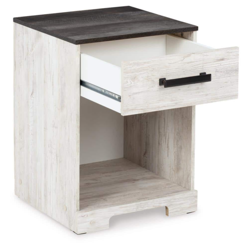 Gray and White 1-Drawer Nightstand with Open Cubby