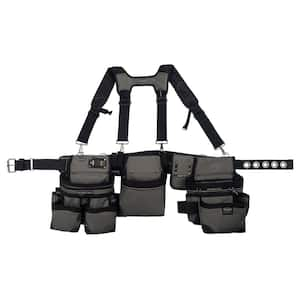 3-Bag Framer's Suspension Rig Work Tool Belt with Suspenders in Gray