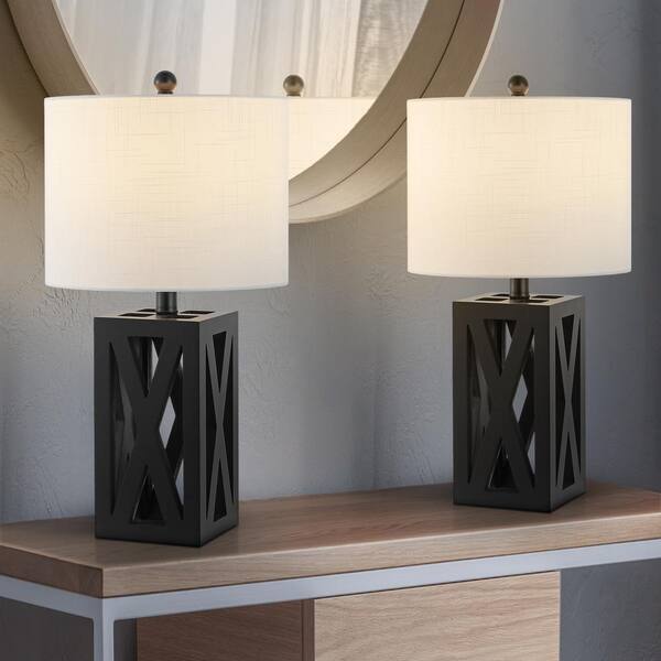 JONATHAN Y Stewart 21.5 in. Black Farmhouse Wood LED Table JONATHAN Y Stewart 21.5 in. Black Farmhouse Wood LED Table