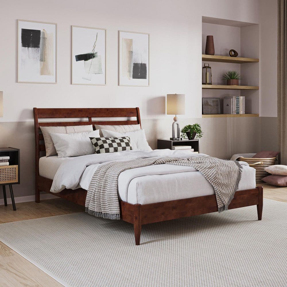 Savannah Walnut Full Solid Wood Low Profile Platform Bed