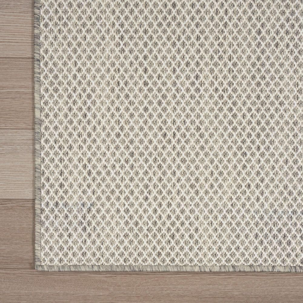 Ivory Silver Geometric Flat Woven Indoor/Outdoor Rug 3' x 5'