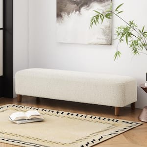 Indoor Modern White Fabric Upholstery Rectangle Ottoman Bench