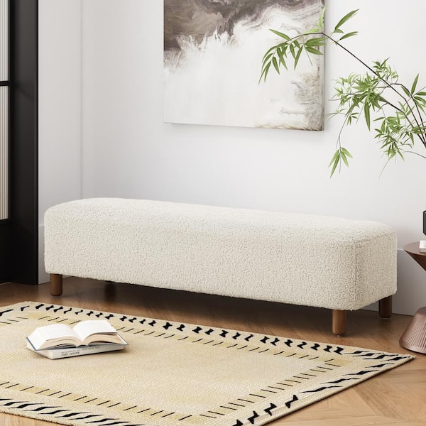 Noble House Indoor Modern White Fabric Upholstery Rectangle Ottoman,Polyester