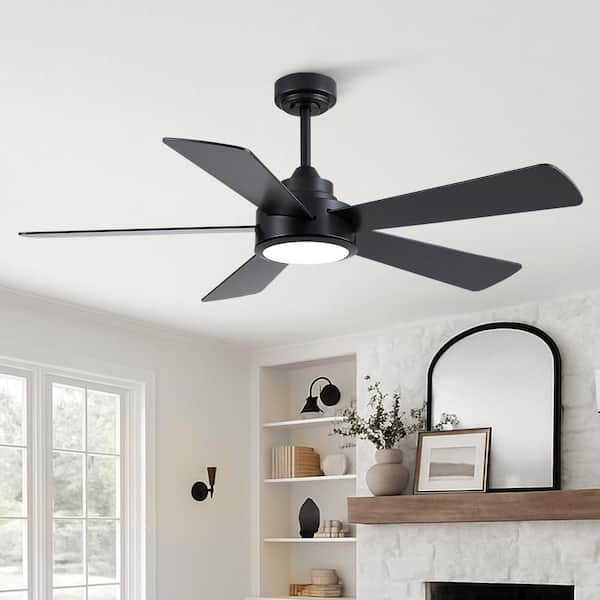 52 in. Indoor/Outdoor Modern Black Downrod Ceiling Fan with LED Light and Remote Control Included