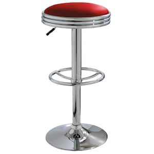 Retro Soda Shop 23.5 in. Red Cushioned, Backless, Chrome, Adjustable Height Bar Stool