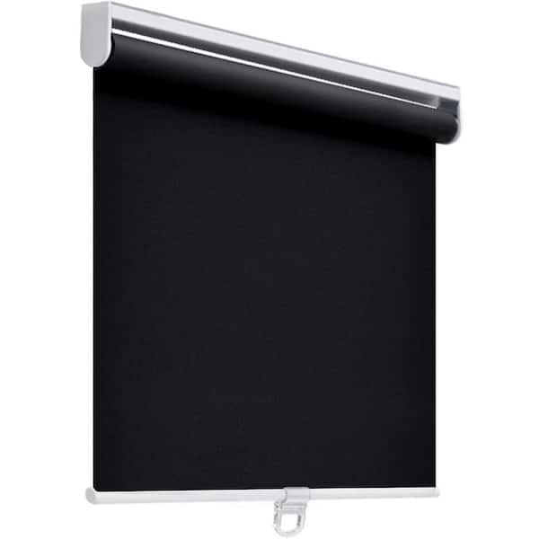 Black Cordless Blackout Polyester Fabric Roller Shades with Spring