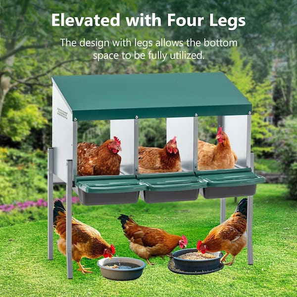 2.6 ft. W x 1 ft. D Metal Shed, 3-Holes Chicken Nesting Boxes with Legs for Outdoor Chicken Coop Farm Yard(2.86 sq. ft.)