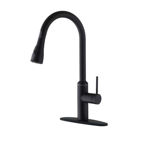 1-Handle 19 in. H Pull Down Sprayer Kitchen Faucet 2-Spray Stainless Steel Fixed Sink Faucet w/ Digital Display in Black