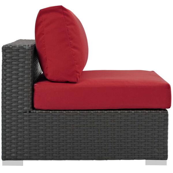 Modway Sojourn Wicker Rattan Outdoor Patio Sunbrella Fabric Chaise Lounge in Canvas Red 