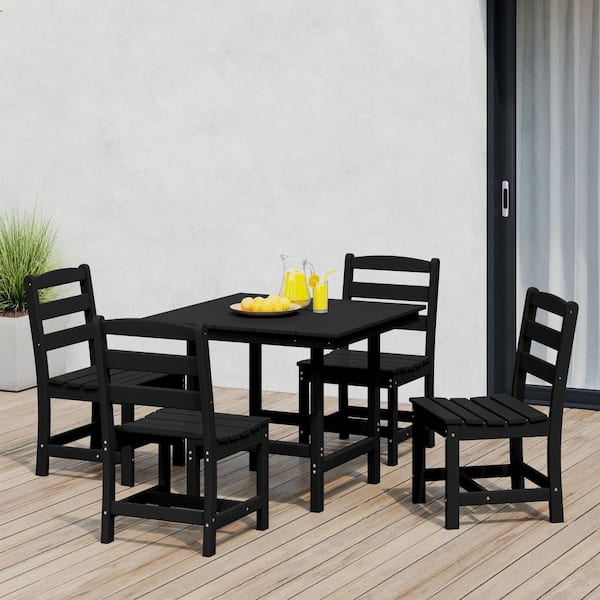 Shoreside 5-Piece All Weather HDPE Plastic Outdoor Patio Dining Set w/ Side Chairs, Black