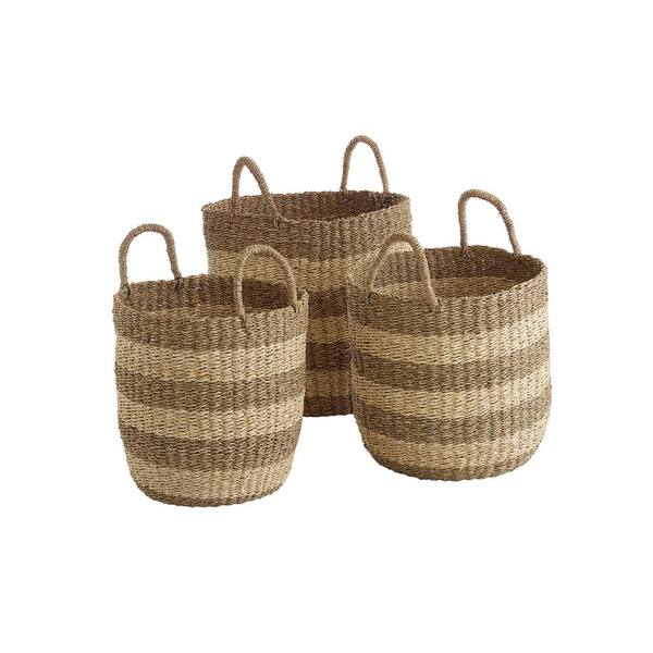 Design Ideas Camden Tan Striped Seagrass Baskets (Set of 3)