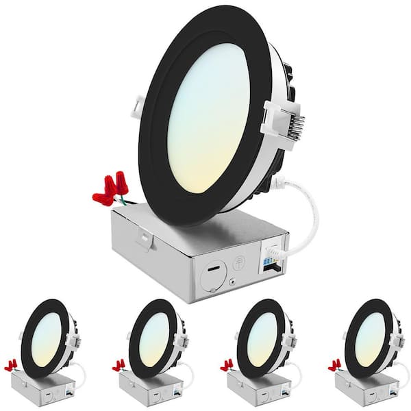 5 in. Integrated LED Recessed Light kit 18-Watt 5CCT 2700K-5000K 1600 Lumens Dimmable Wet Rated IC ETL - Black (4-Pack)