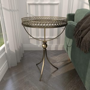 16 in. Brass Large Round Mirrored End Accent Table with Mirrored Glass Top