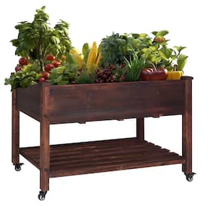 47 in. x 23 in. x 33 in. Brown Wooden Raised Garden Bed with Lockable Wheels and Liner