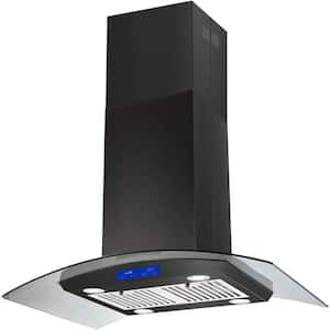 36 in. W 700 CFM Island Mount Tempered Glass with 4 LED Lights and 3 Fan Speed Stainless Steel Range Hood in Black