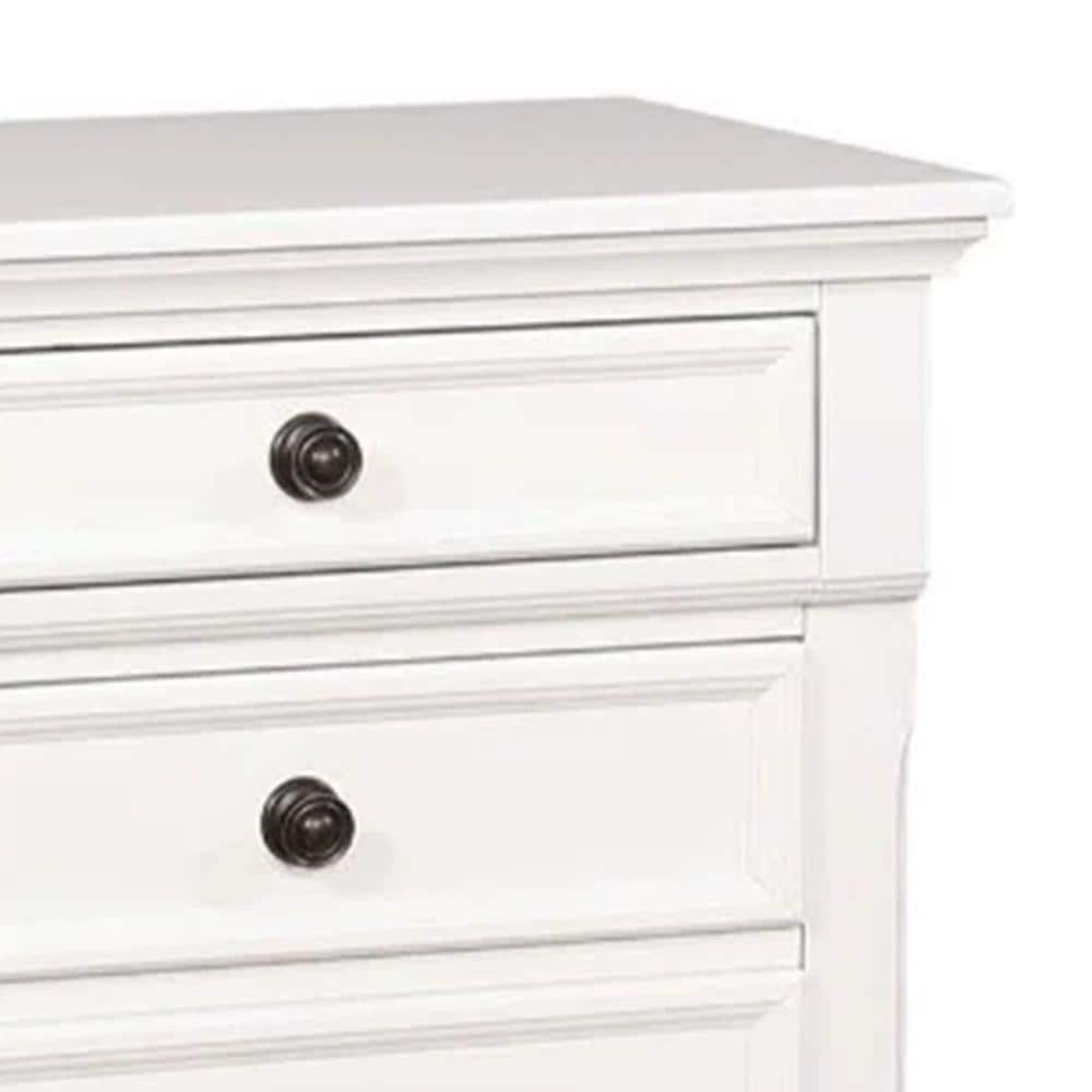 White Wooden Nightstand with Hidden Drawer and Bun Legs