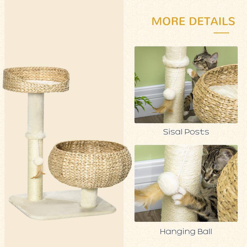 Modern Beige Sisal Cat Tree with Basket Design