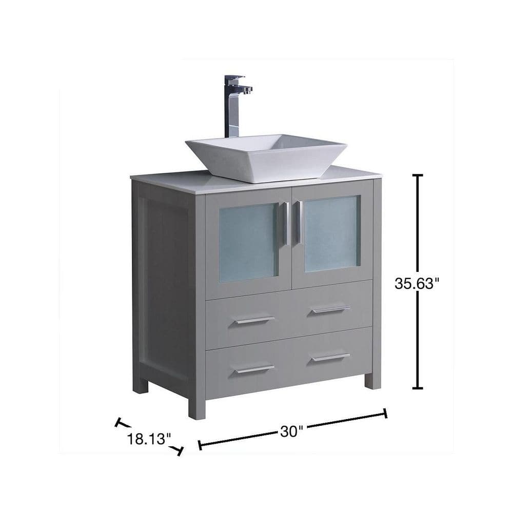 Contemporary 30" Gray Engineered Wood Bathroom Vanity with Ceramic Top