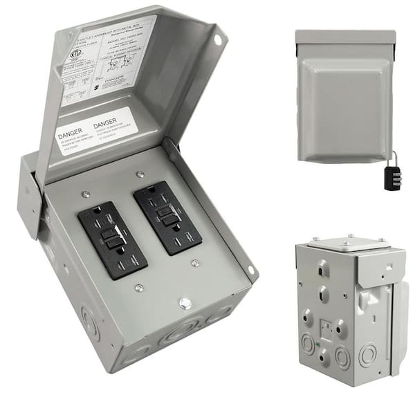 Dual 15 Amp Outdoor GFCI Outlet Box, 125V Weatherproof Lockable ETL Listed Power Panel with WRTR Receptacles for RV