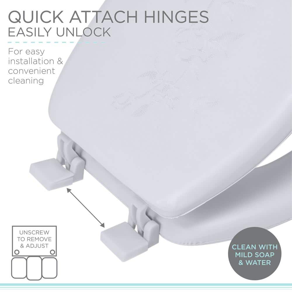White Decorative Soft Vinyl Round Toilet Seat with Non-Slip Hinges