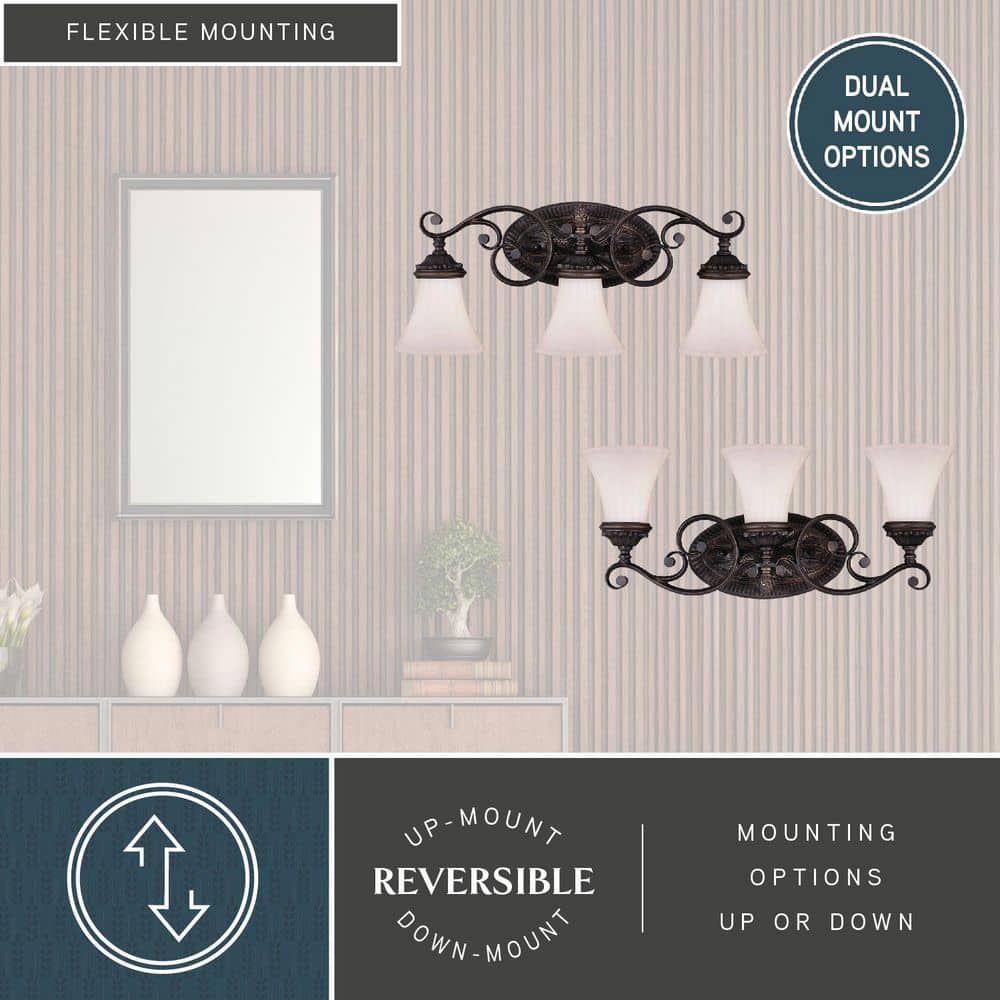 Venetian Bronze 3-Light Vanity Fixture with Etched Glass