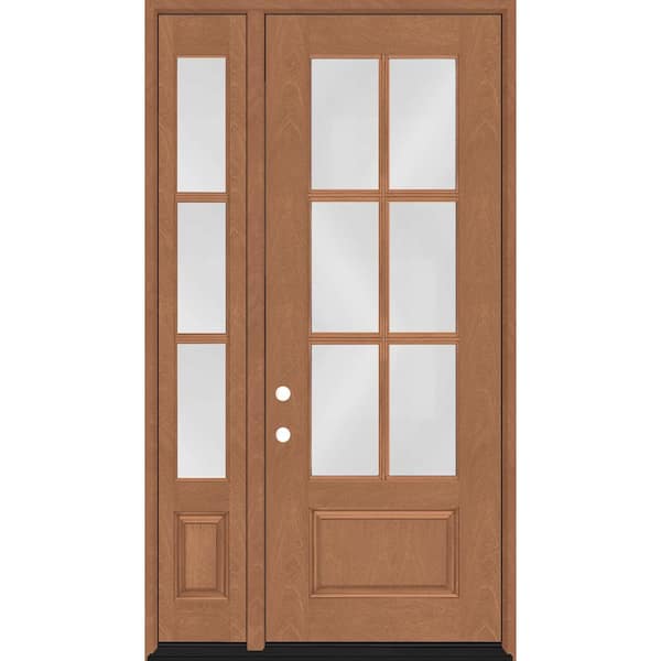 Steves & Sons Regency 53 in. x 96 in. 3/4-6 Lite Clear Glass RH AutumnWheat Stain Mahogany Fiberglass Prehung Front Door w/14in.SL