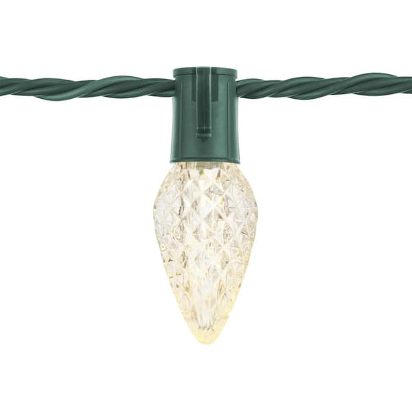 100 Count Warm White Faceted Steady Lit Super-Bright C9 LED Lights