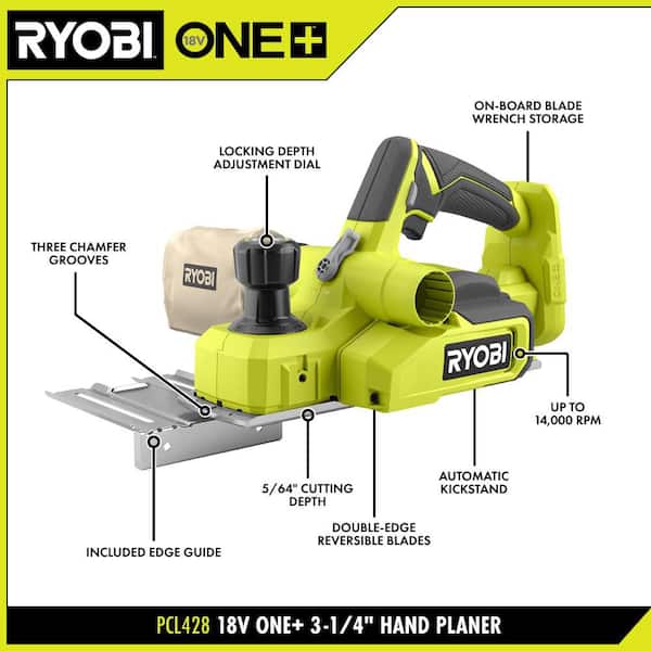 ONE+ 18V Cordless 3-1/4 in. Planer Kit with 4.0 Ah Battery and Charger