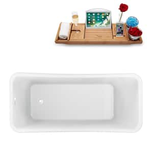 59 in. Acrylic Flatbottom Non-Whirlpool Bathtub in Glossy White with Glossy White Drain and Overflow Cover