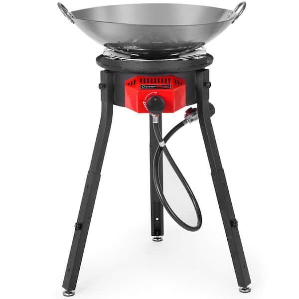 Outdoor Electric Grill in Black with Iron Wok, 54,000 BTU Burner and Electronic Ignition For Backyard