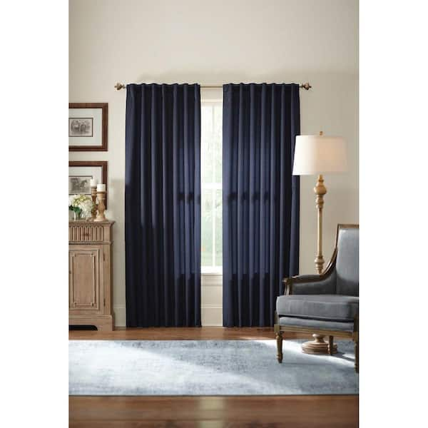 Home Decorators Collection Semi-Opaque Monaco Navy Thermal Foam Backed Lined Back Tab Curtain