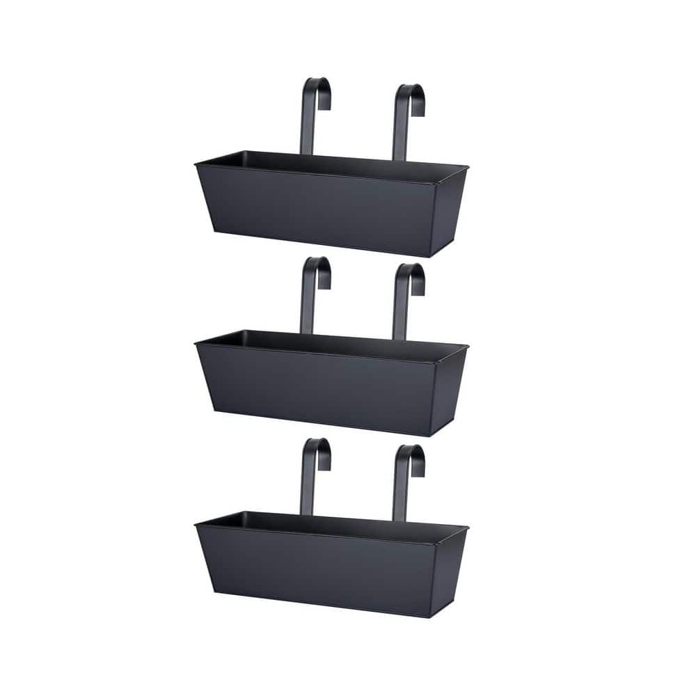 16 in. Black Finish Metal Hanging Railing Planter Box with Wide Hooks for Outdoor Deck Fence Patio, 3 Pack price history on PriceWatchPro
