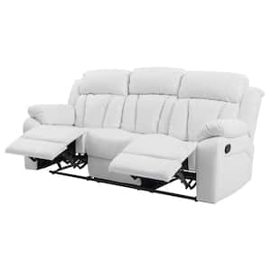 85 in. W Padded Flared Arm Faux Leather Rectangle 3-Seats Modern Handle Mechanism Reclining Sofa in White
