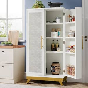 Alan White Gold Wood 23.6 in. Sideboard Kitchen Pantry Storage Cabinet Freestanding Buffet 4-Tier 8 Door Living Room