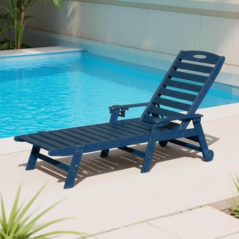 Blue HDPE Outdoor Lounge Chair with Reclining Backrest for Patio, Garden, Backyard price history on PriceWatchPro