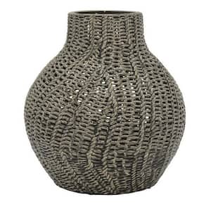 20 in. Gray Ceramic Finish Round Accent Vase with Mesh Like Design