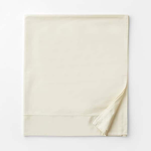 The Company Store Organic Ivory Solid 300-Thread Count Organic Sateen Queen Flat Sheet