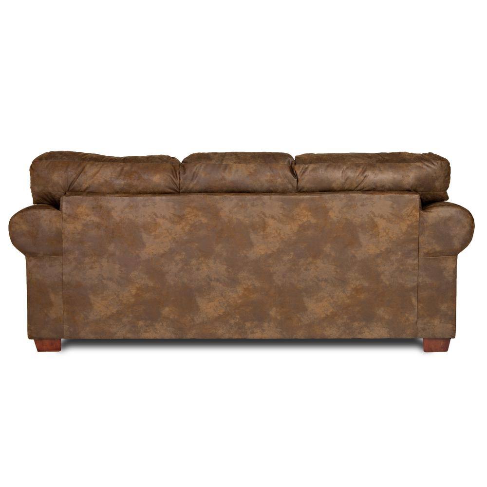 89" Brown Faux Leather Wild Horses Tapestry Sofa with Nailhead Trim