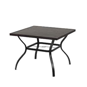 1.57 in. Black Metal Outdoor Square Dining Table for 4 with Umbrella Hole for Backyard, Lawn