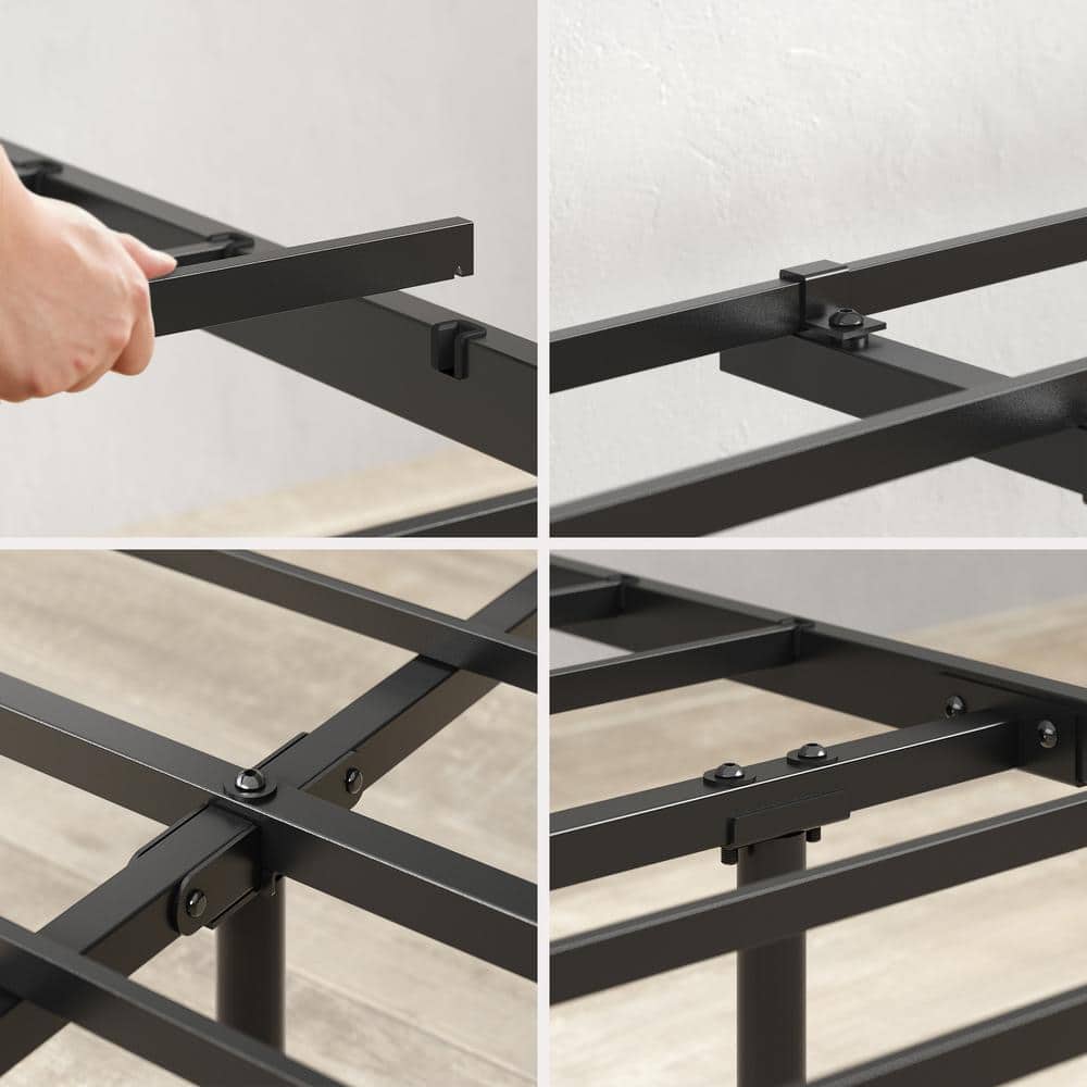 Florence Black Metal Twin Platform Bed Frame with Spindle Headboard
