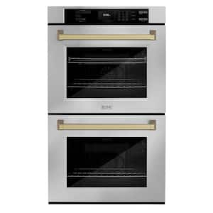 Autograph Edition 30 in. Professional Double Electric Wall Oven in Stainless Steel with Champagne Bronze Handles