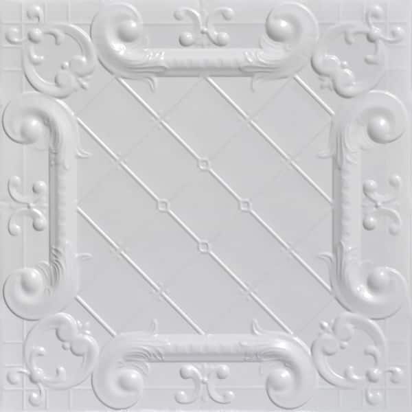 FROM PLAIN TO BEAUTIFUL IN HOURS Romeo, Romeo White 2 ft. x 2 ft. Decorative Tin Style Lay-in Ceiling Tile (24 sq. ft./Case)