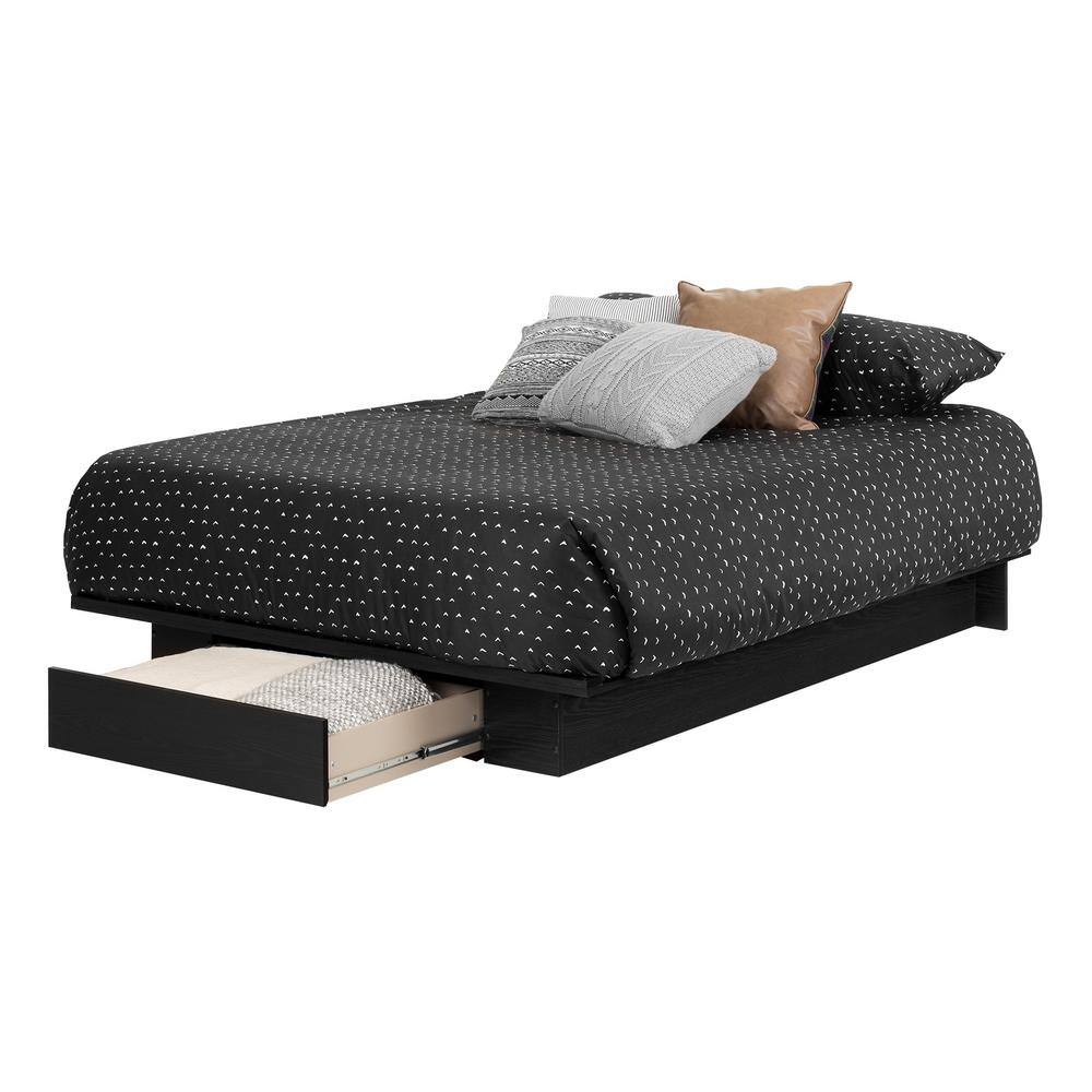 Black Oak Queen Platform Bed with Single Drawer
