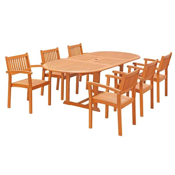 Vifah Eco-Friendly 7-Piece Wood Outdoor Dining Set with Oval Extension Table and Stacking Chairs