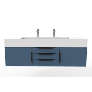 Nile 60 in. W x 19 in. D x 20 in. H Bath Vanity in Matte Blue with Black Trim and White Solid Surface Top